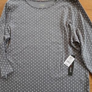 Hasting & Smith Gray and White Polka Dot Long Sleeve Top